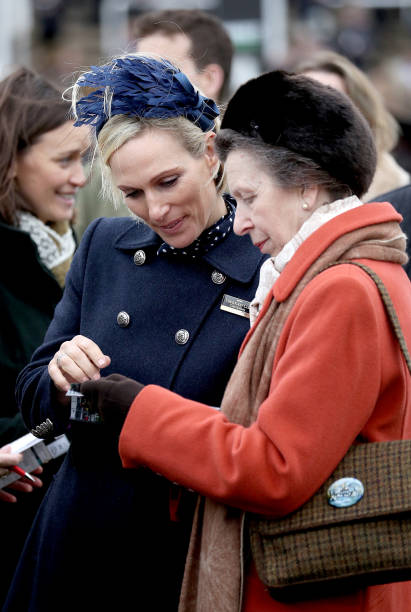 Zara Tindall and The Princess Royal on day one of the Cheltenham Festival at Cheltenham Racecourse Cheltenham