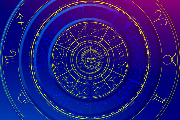 zodiac signs and astrology with constellations, concepts, predictions, horoscopes, beliefs - astrologia  - fotografias e filmes do acervo