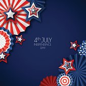 4th of July, USA Independence Day. Vector paper stars in USA flag colors. Blue background with place for text.