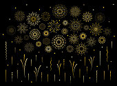 Abstract art deco burst gold pattern fireworks set