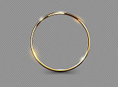Abstract luxury golden ring on transparent background. Vector light circles spotlight light effect. Gold color round frame.