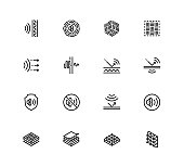 Acoustics and Acoustical Properties of Materials. Vector Icon set in Outline Style