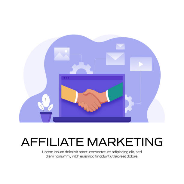 affiliate marketing concept vector illustration for website banner, advertisement and marketing material, online advertising, business presentation etc. - affiliate marketing stock illustrations