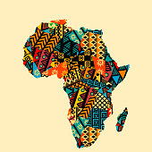 Africa map with ethnic motifs pattern