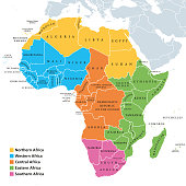 Africa regions map with single countries