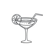 alcoholic cocktail with lemon straw outline