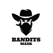 american Western Bandit Wild West Cowboy Gangster with Bandana Scarf Mask illustration