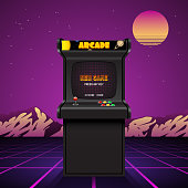 Arcade machine screen, retro vector background