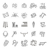 archeology line icons set