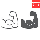 Arm muscle line and glyph icon, fitness and bodybuilder, biceps sign vector graphics, editable stroke linear icon, eps 10.