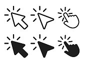 arrow and hand cursor clicking icon. vector illustration.