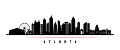 Atlanta city skyline horizontal banner. Black and white silhouette of Atlanta city, USA. Vector template for your design.