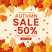 Autumn Sale banner background with leaves.