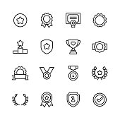 Awards and Achievement Line Icons. Editable Stroke. Pixel Perfect. For Mobile and Web. Contains such icons as Award, Medal, Gold, Achievement, Success, Podium, Winning.