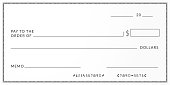 Bank check template. Checkbook page background with empty fields.
