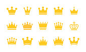 Big collection quolity crowns. Gold crown. Royal Crown icons collection set. Vintage crown. Vector illustration.