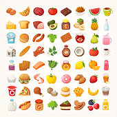 Big number of foods from various categories. Isolated vector icons