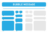 Big set of blue and gray message bubbles design template for messenger chat. Vector Illustrations.