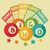 Bingo or lottery retro game illustration with balls and cards