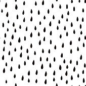Black and white Hand drawn Seamless Pattern Of raindrops. Vector Texture of drops in Scandinavian style.