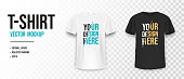 Black and white t-shirt mockup. Mockup of realistic shirt with short sleeves. Blank t-shirt template with empty space for design