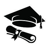 Black graduation cap diploma icon