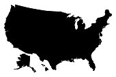 Black silhouette map of United States of America vector