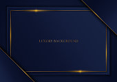 Blue template triangle and gold frame background luxury style