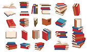 Books piles hand drawn set. Blank textbooks heaps. Hardbacks with empty pages on white background. Encyclopedia on library shelves vector isolated illustration symbol set