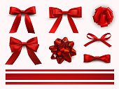 Bows with ribbons set, decorative and festive design