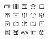 Box icons set. Editable vector stroke. 96x96 Pixel Perfect