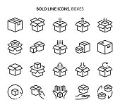Boxes, bold line icons