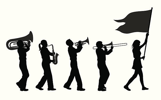 brass band vector silhouette - marching band parade stock illustrations