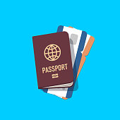 Brown European passport with on air ticket.