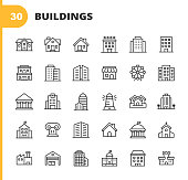 Building Line Icons. Editable Stroke. Pixel Perfect. For Mobile and Web. Contains such icons as Building, Architecture, Construction, Real Estate, House, Home, School, Hotel, Church, Castle.