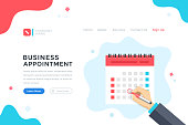 Business appointment. Meeting, schedule, event concept. Human hand mark the date on calendar. Modern flat design graphic elements for web banner, landing page template, website. Vector illustration