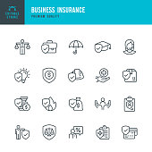 Business Insurance - vector line icon set