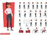 Businesswoman working character design set. Vector design.