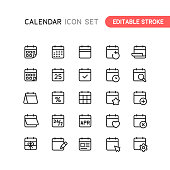 Calendar Outline Icons Editable Stroke