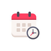 Calendar with Clock Flat Icon. Pixel Perfect. For Mobile and Web.