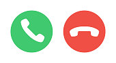 Call Icons. Phone Dial Symbols. Answer and Decline. Green and Red. Yes and No. Vector illustration