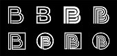 Capital letter B. Modern set for monograms, logos, emblems, initials. Made of white stripes Overlapping with shadows.