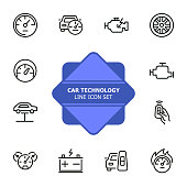 Car technology line icon set