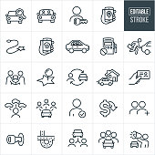 Carpooling Thin Line Icons - Editable Stroke
