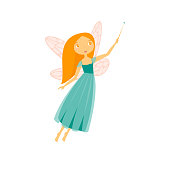 Cartoon Character Fairiy Girl with Wings. Vector