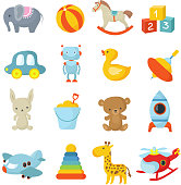 Cartoon children toys vector icons collection