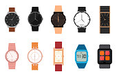 Cartoon Color Different Watches Icon Set. Vector