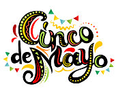 Celebrating card with Cinco De Mayo bright ornate lettering.