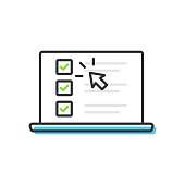 Checklist and Tick on Laptop Screen Icon. Check Mark Browser Window and Choice, Survey Concepts Vector Design on White Background.