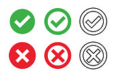 Checkmark cross on white background. Isolated vector sign symbol. Checkmark icon set. Checkmark right symbol tick sign. Flat vector icon. Test question.